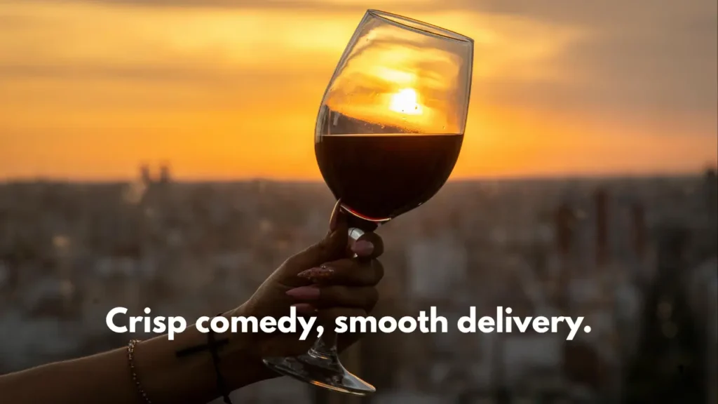 Crisp comedy, smooth delivery.