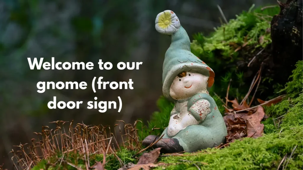 Welcome to our gnome (front door sign)