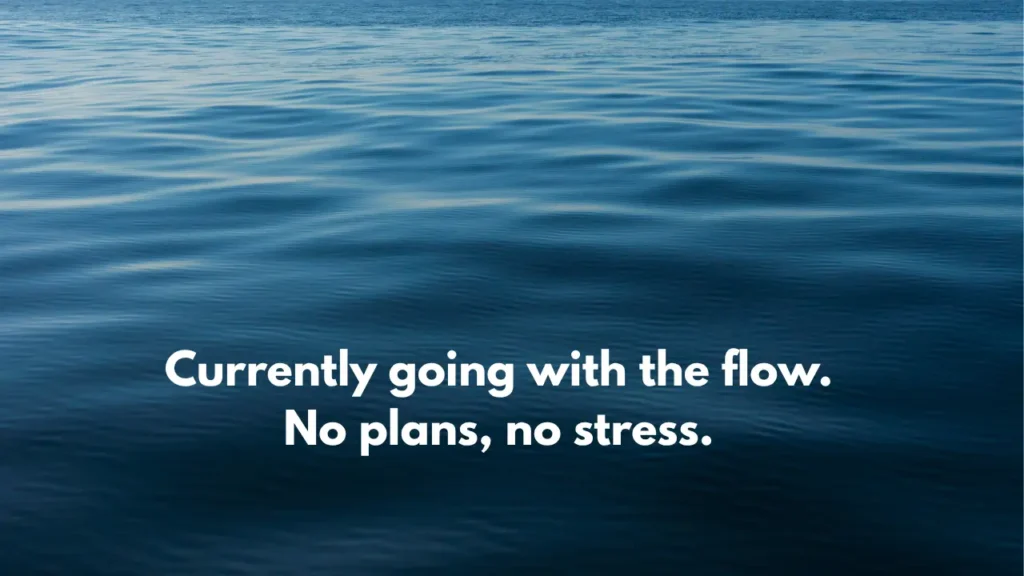 Currently going with the flow. No plans, no stress.